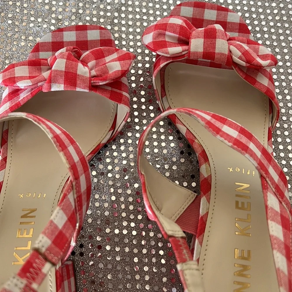Anne Klein Red and White Checkered Sandals - Picture 6 of 15
